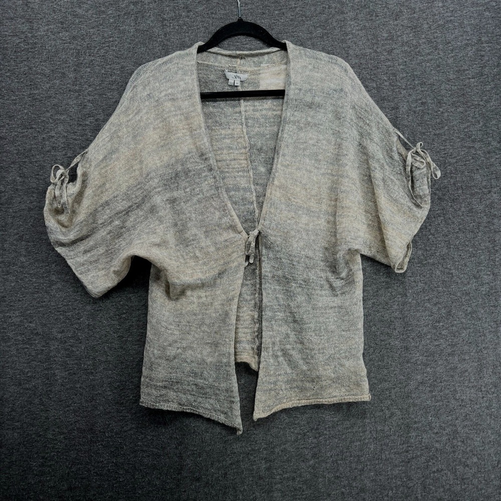 Adam Lippes Mohair Wool Cardigan Womens M Gray Beige Tie Front Kimono Fuzzy Chic